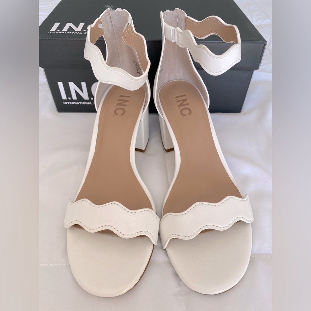 INC International Concepts Women’s Hadwin White Block Heel Sandals Size US 7 M